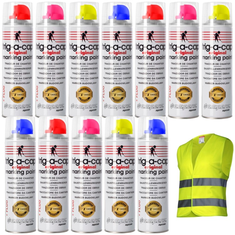 AMPERE 12x Farba geodezyjna TRIG-A-CAP Original fluo 500ml mix kolorów