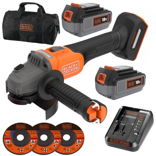 Szlifierka kątowa 115mm 18V 3x tarcza torba BLACK DECKER BCG6L8N + 2x aku 4Ah + ład.