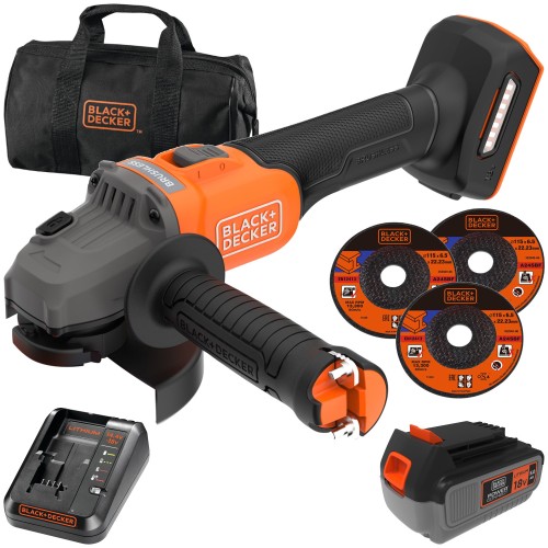 Szlifierka kątowa 115mm 18V 5,0Ah 3x tarcza, torba Black Decker BCG6L8
