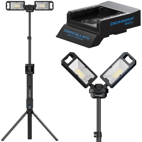 SCANGRIP Lampa budowlana 5000lm ze zintegrowanym statywem TOWER 5 CONNECT + Adapter do akumulatorów Bosch