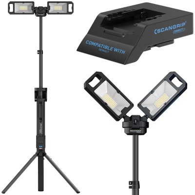 SCANGRIP Lampa budowlana 5000lm ze zintegrowanym statywem TOWER 5 CONNECT + Adapter do akumulatorów Dewalt