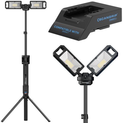 SCANGRIP Lampa budowlana 5000lm ze zintegrowanym statywem TOWER 5 CONNECT + Adapter do akumulatorów Dewalt