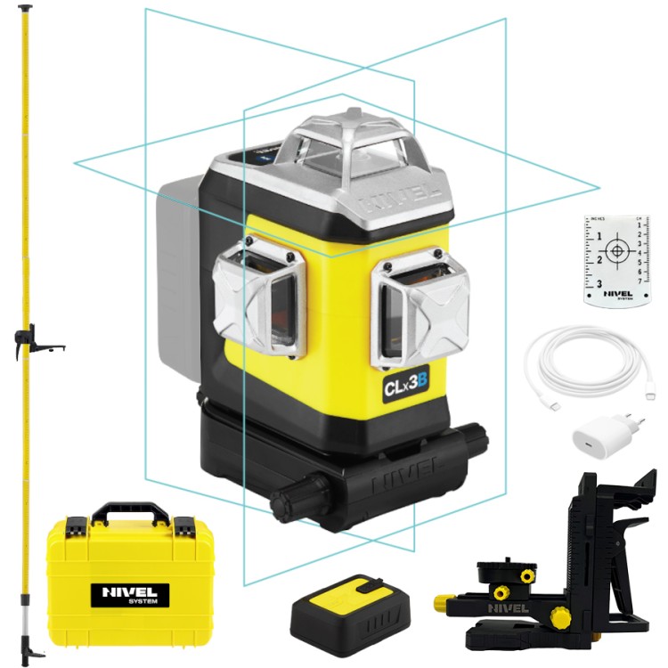 Laser 3-płaszczyznowy niebieski walizka NIVEL SYSTEM CLx3B + tyczka GT-360