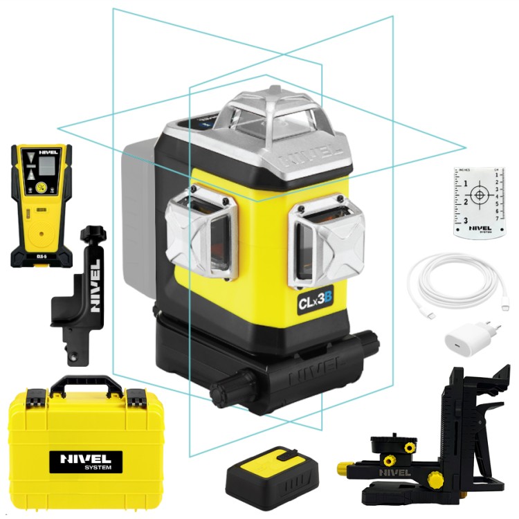 Laser 3-płaszczyznowy niebiesk walizka NIVEL SYSTEM CLx3B + czujnik CLS-5