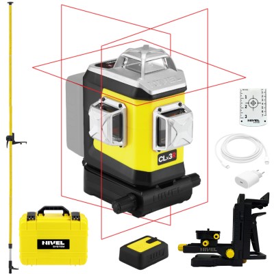 Laser 3-płaszczyznowy czerwony walizka NIVEL SYSTEM CLx3R + tyczka GT-360