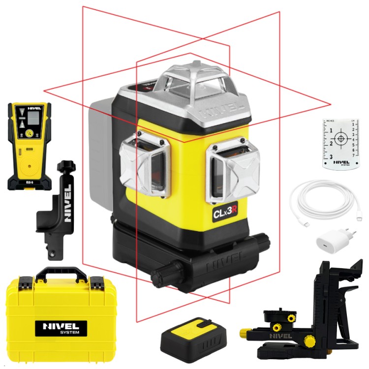 Laser 3-płaszczyznowy czerwony walizka NIVEL SYSTEM CLx3R + czujnik CLS-5