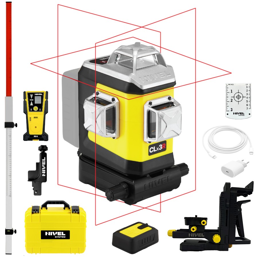 Laser 3-płaszczyznowy czerwony walizka NIVEL SYSTEM CLx3R + CLS-5 + łata