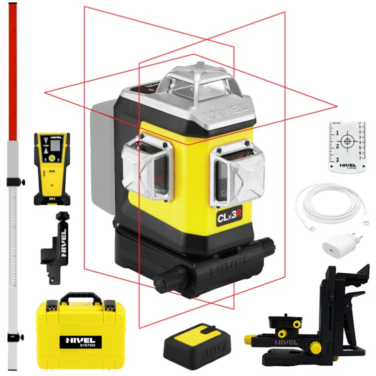 Laser 3-płaszczyznowy czerwony walizka NIVEL SYSTEM CLx3R + CLS-5 + łata