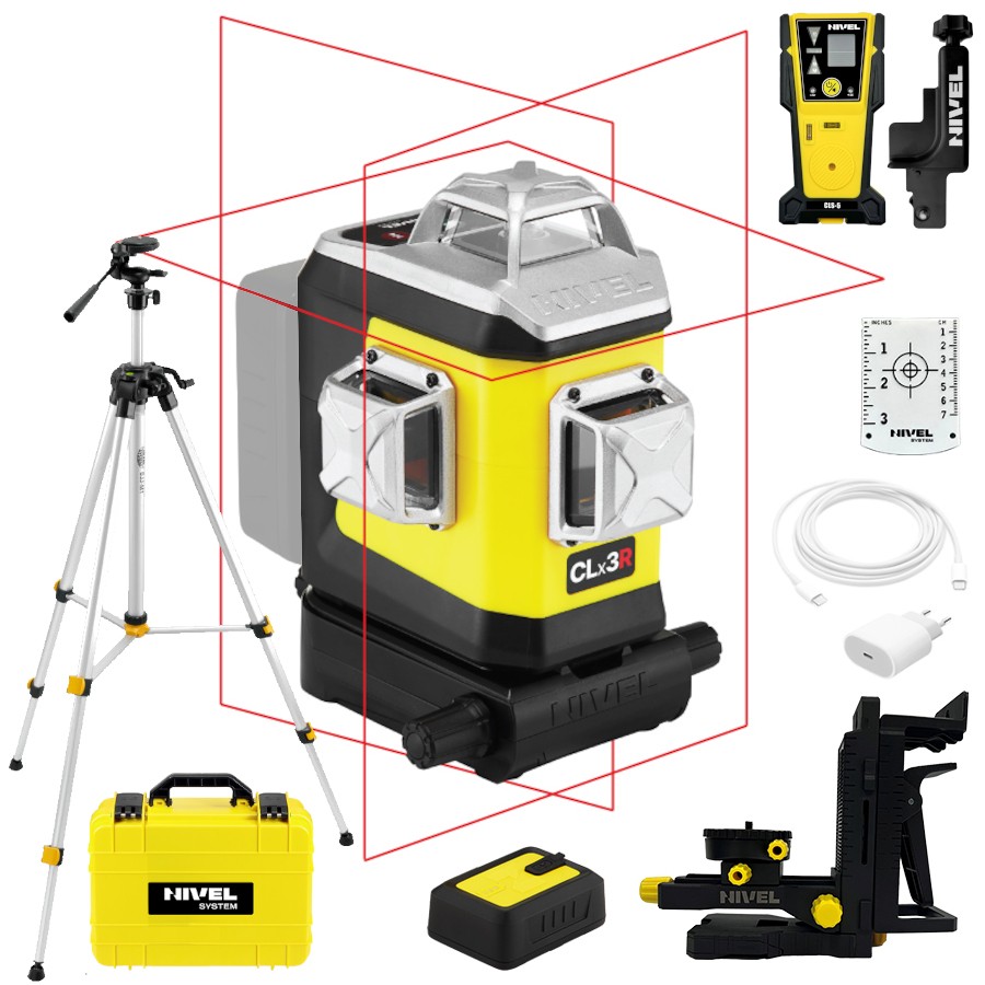 Laser 3-płaszczyznowy czerwony walizka NIVEL SYSTEM CLx3R + CLS-5 + statyw