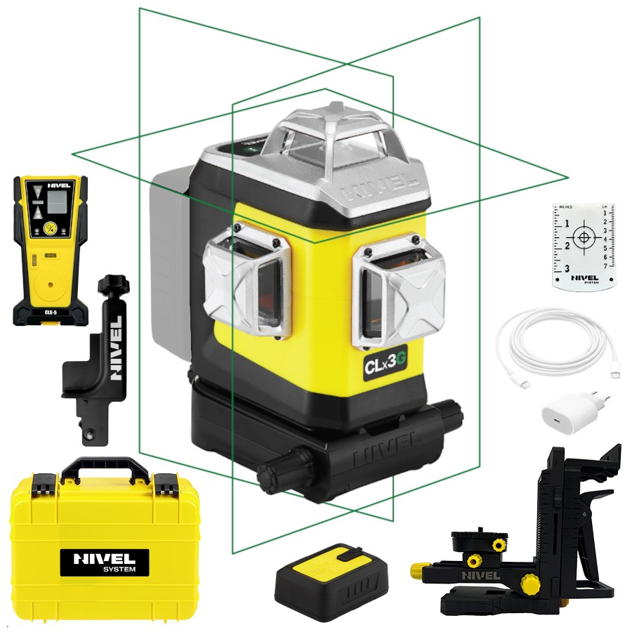 Laser 3-płaszczyznowy zielony walizka NIVEL SYSTEM CLx3G + czujnik CLS-5
