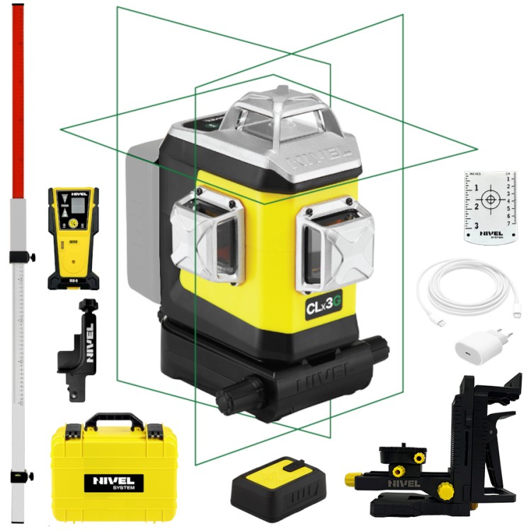 Laser 3-płaszczyznowy zielony walizka NIVEL SYSTEM CLx3G + CLS-5 + łata