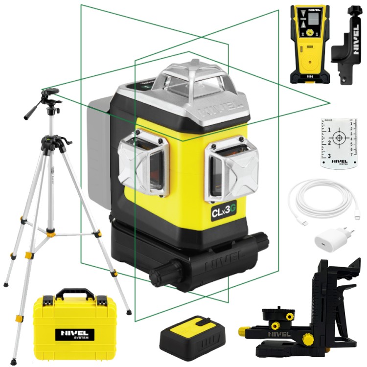 Laser 3-płaszczyznowy zielony walizka NIVEL SYSTEM CLx3G + CLS-5 + statyw