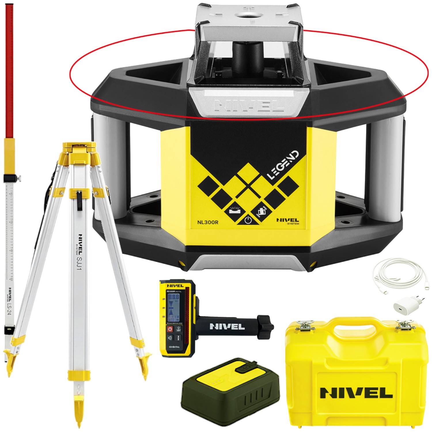NIVEL SYSTEM Laser obrotowy czerwony NL300R + Statyw SJJ1 + Łata LS-24