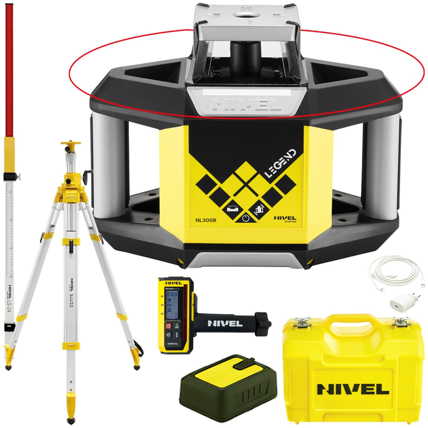 NIVEL SYSTEM Laser obrotowy czerwony NL300R + Statyw SJJ32 + Łata LS-24