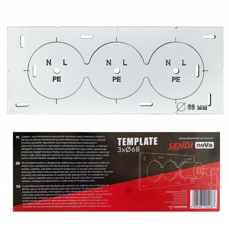 Szablon wzornik znacznik otworów puszek elektrycznych gniazdek 68mm SENDI 01961204312