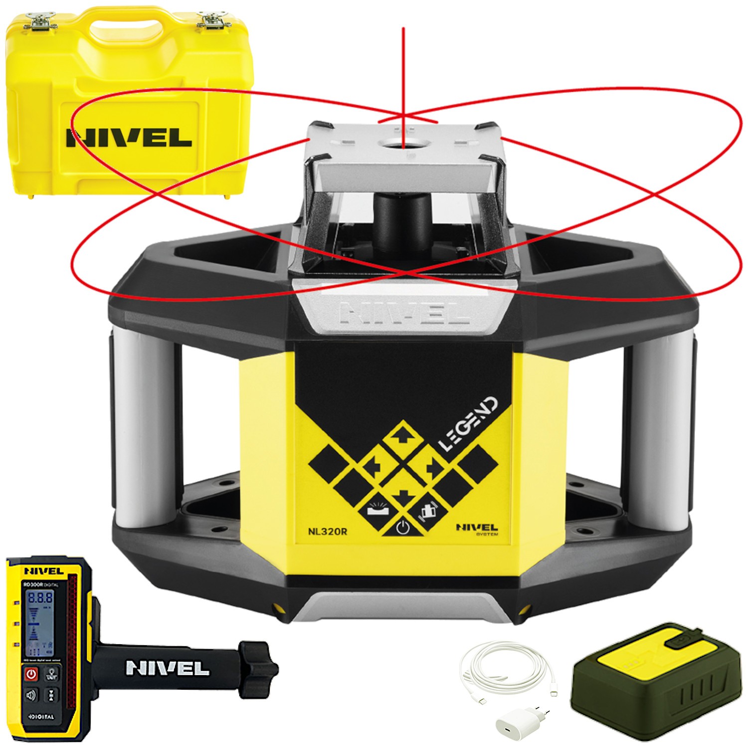NIVEL SYSTEM Laser obrotowy czerwony NL320R DIGITAL z odbiornikiem RD300R