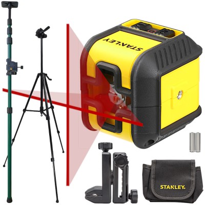 Laser krzyżowy czerwony 12m Stanley Cubix + Statyw + Tyczka 3.2m