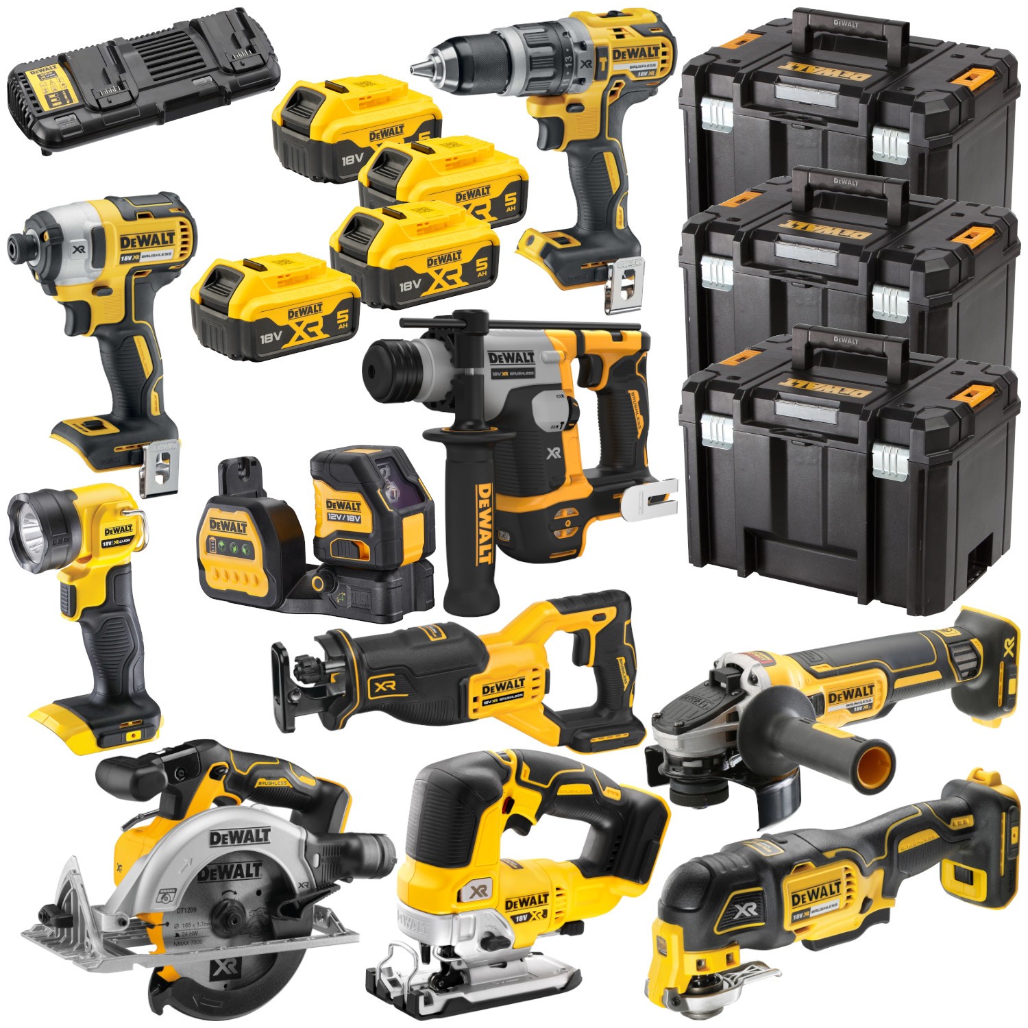 DEWALT DCK1012P4T Zestaw 10 elektronarzędzi 18V 4x 5,0Ah 3x TSTAK VI