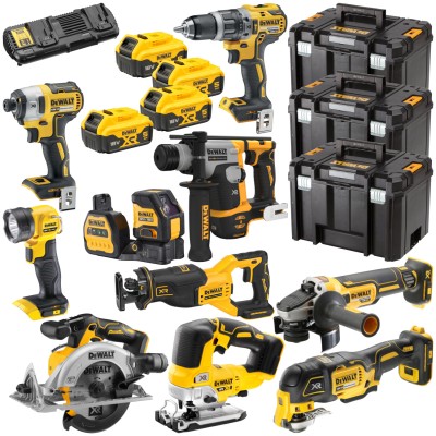 DEWALT DCK1012P4T Zestaw 10 elektronarzędzi 18V 4x 5,0Ah 3x TSTAK VI