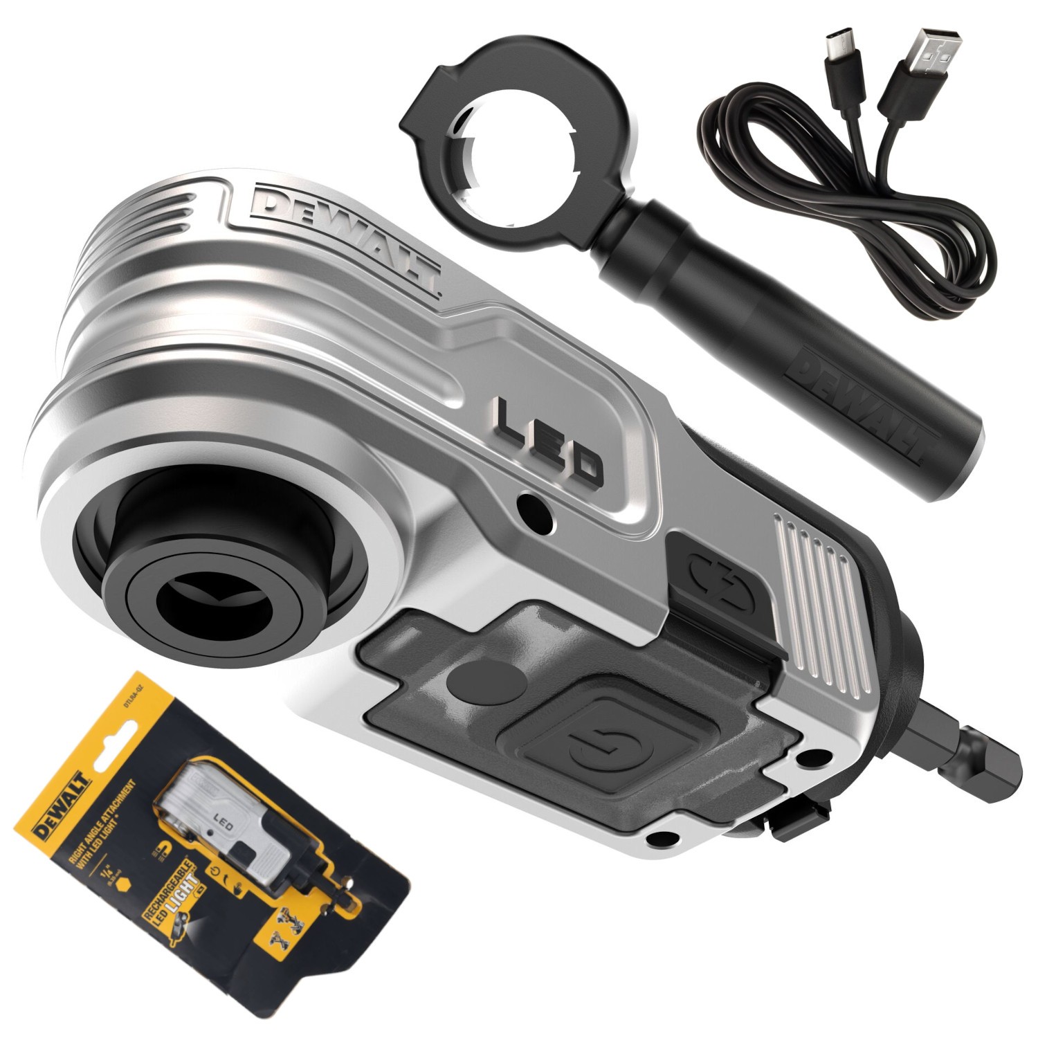 Adapter kątowy do bitów udarowy 90° z oświetleniem LED 1/4" DEWALT DTLRA