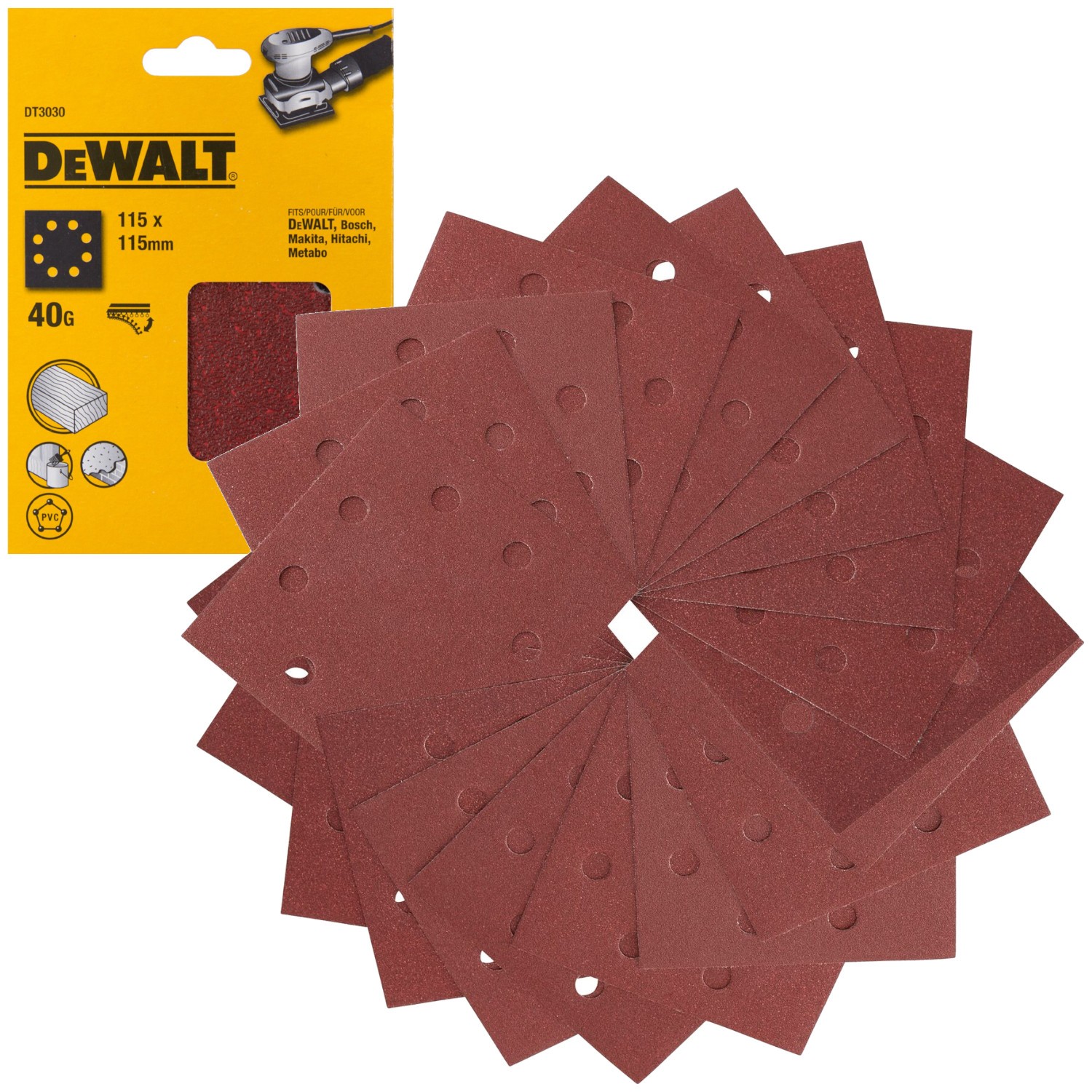DeWALT DT3030 Papier ścierny na rzep - Klettfix 115 x 115mm gr. 40 - 25szt.