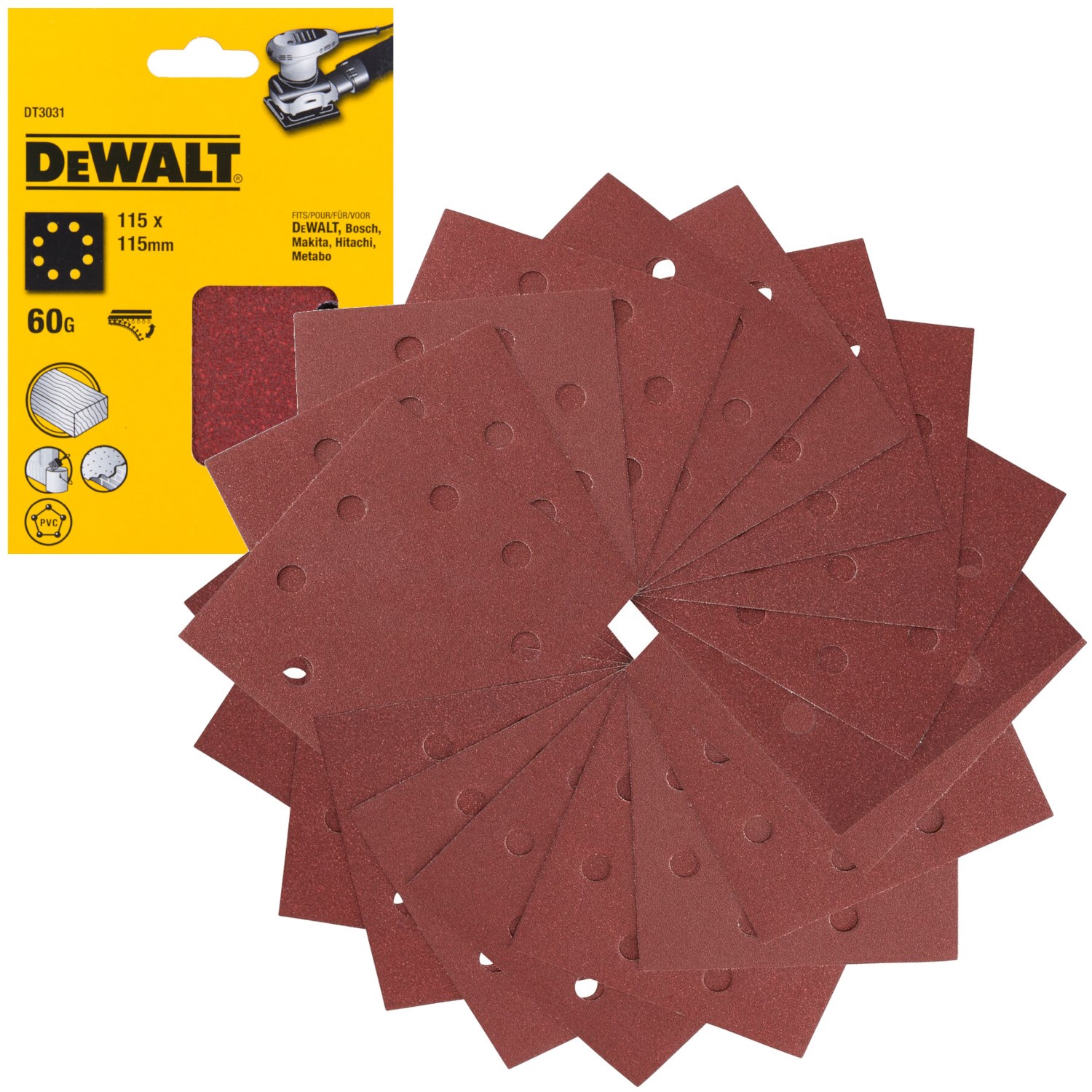 DeWALT DT3031 Papier ścierny na rzep - Klettfix 115 x 115mm gr. 60 - 25szt.