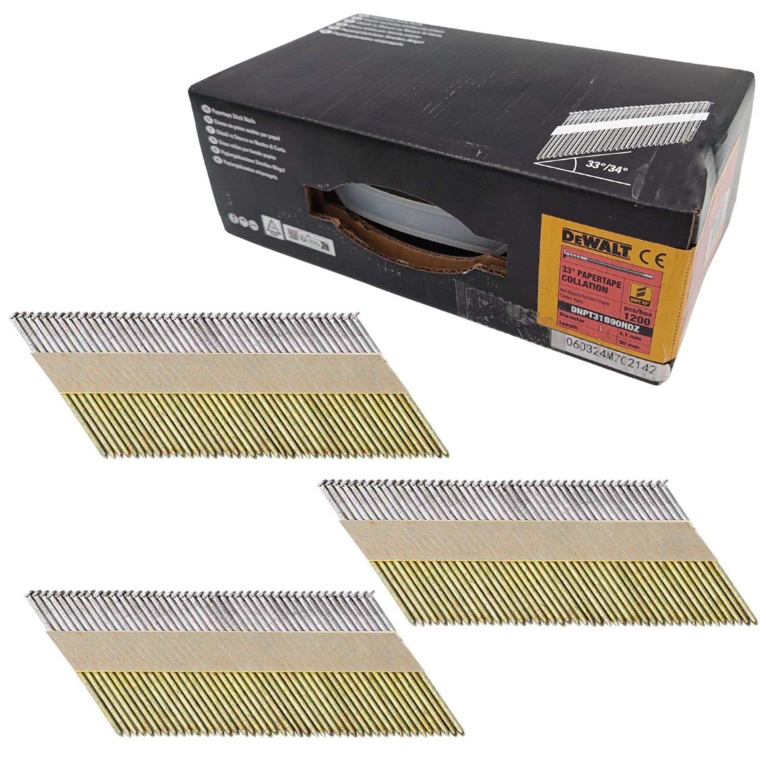 Gwoździe łączone taśmą pod kątem 33° 90mm 1200szt DEWALT DNPT31B90HDZ