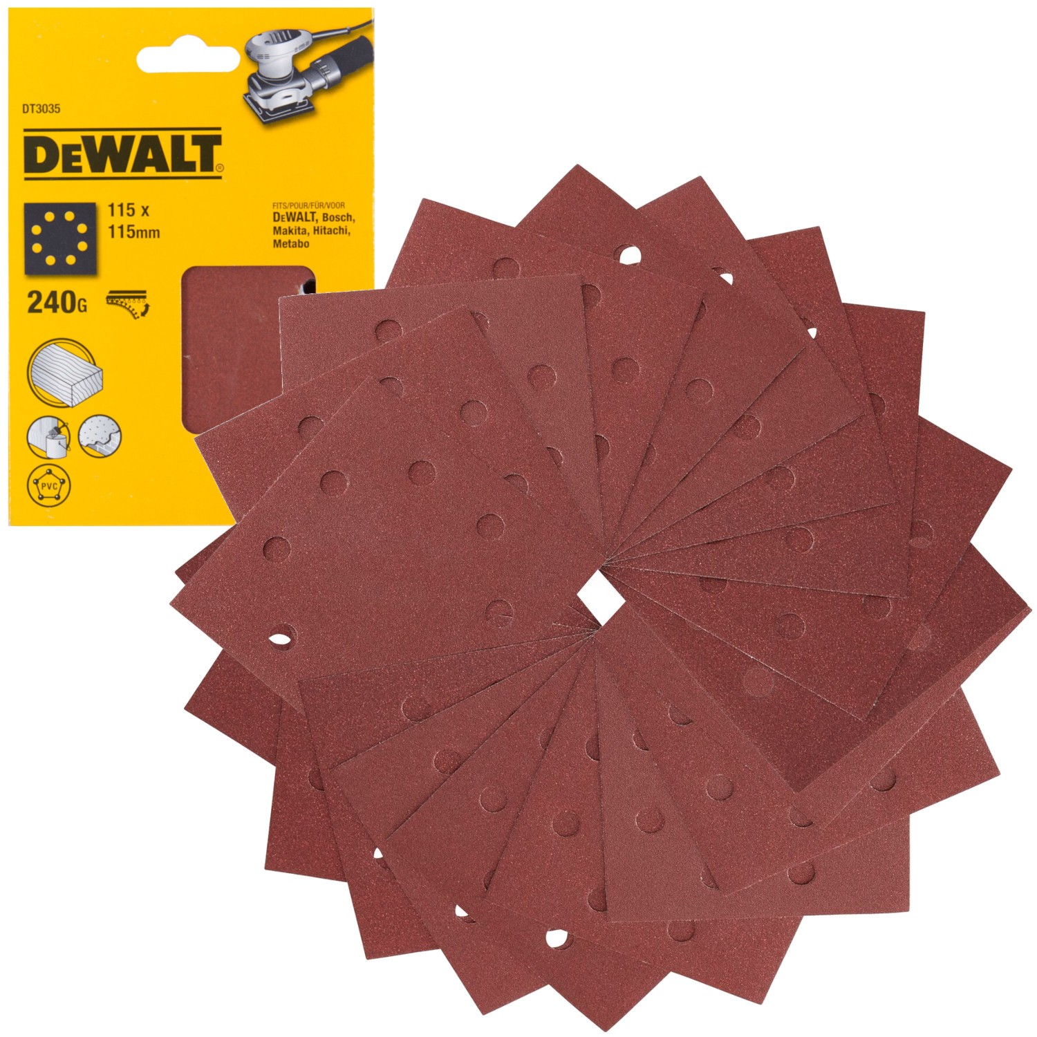 DeWALT DT3035 Papier ścierny na rzep - Klettfix 115 x 115mm gr. 240 - 25szt