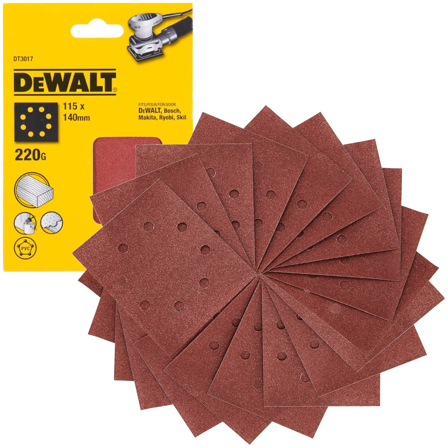 DeWALT DT3017 Papier ścierny na rzep 115 x 140 mm gr. 220 - 25 szt.
