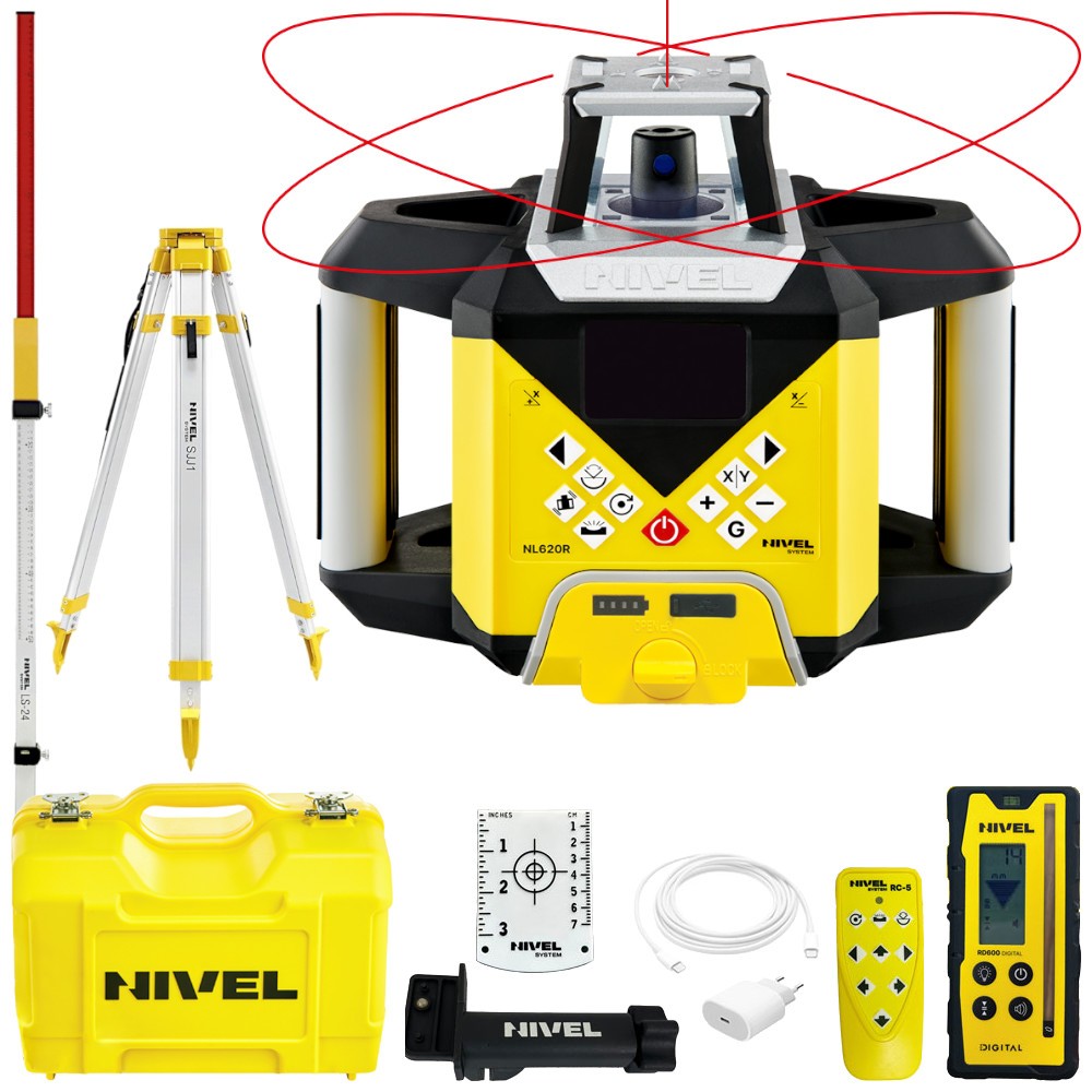 NIVEL SYSTEM Laser obrotowy czerwony NL620R + Łata LS-24 + Statyw SJJ1