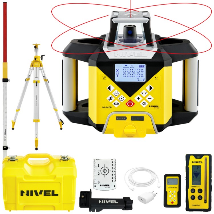 NIVEL SYSTEM Laser obrotowy czerwony NL640R + Łata LS-24 + Statyw SJJ32