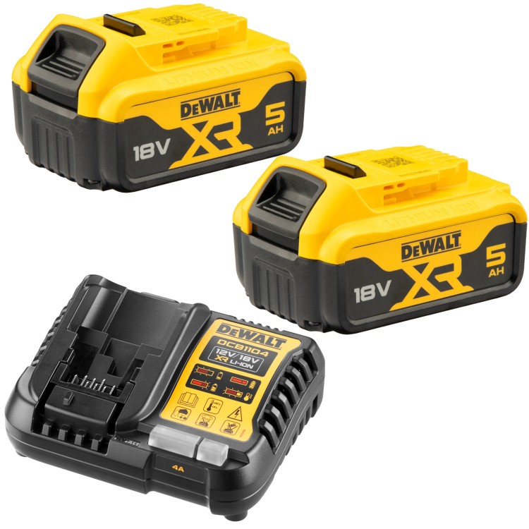 DEWALT DCB1104P2 Akumulator 18V XR Li-Ion 5,0Ah 2szt. DCB184 + ładowarka 4A