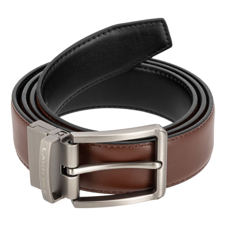 Dwustronny pasek męski Lahti Pro w kolorze czarnym i brązowym z obrotową klamrą