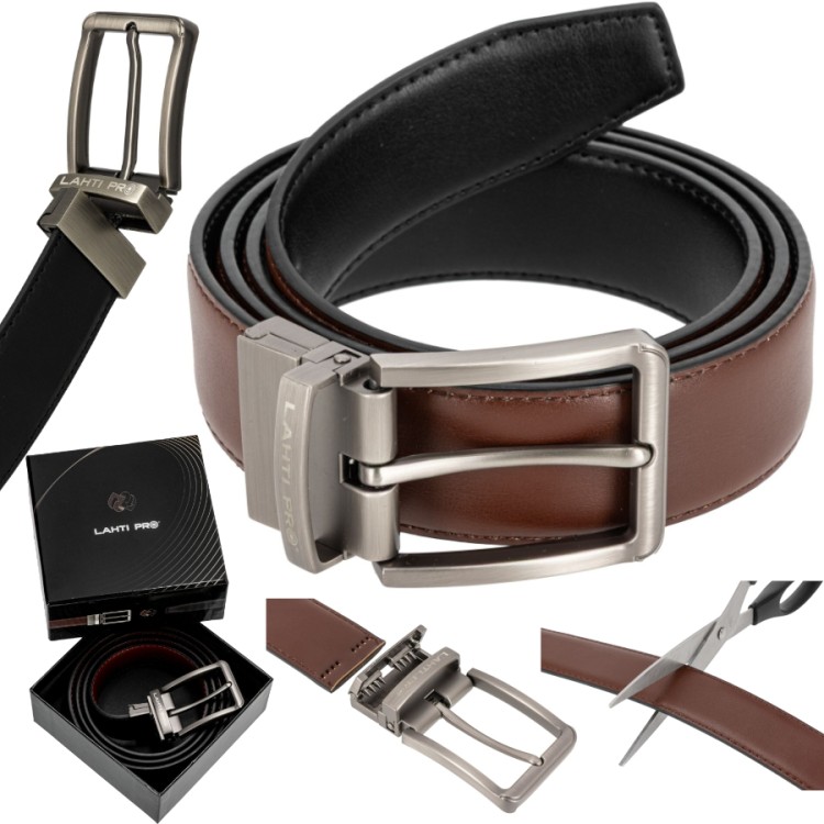 Pasek męski skórzany dwustronny do spodni czarny brązowy obrotowa mocna klamra Lahti Pro L9021520