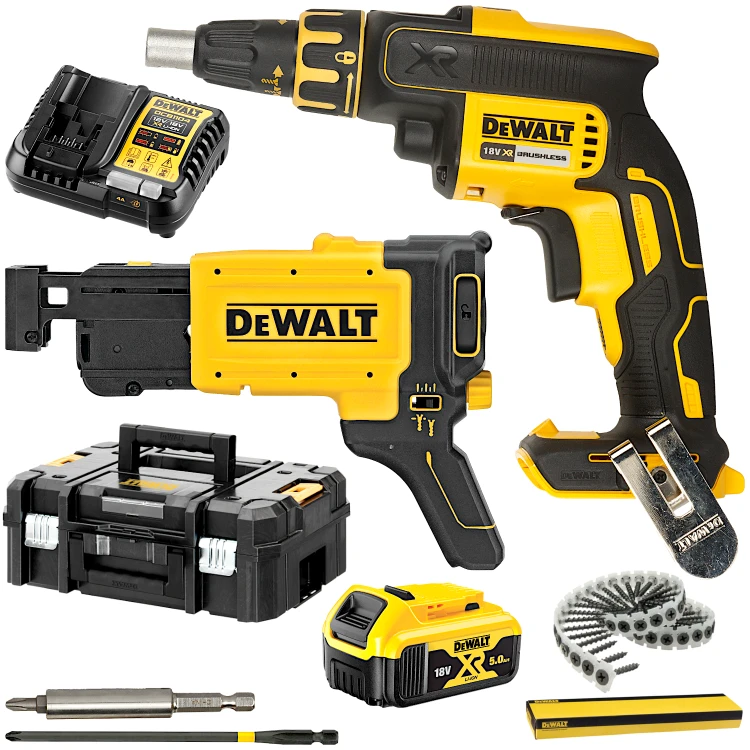 Wkrętarka do płyt GK 18V magazynek 5Ah walizka DeWALT DCF620P1 + wkręty