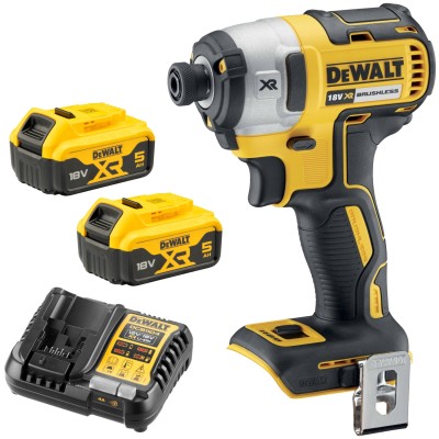 DEWALT DCF887N Zakrętarka udarowa 1/4" 18V 205Nm + 2x akumulator 5.0Ah + ładowarka 4A