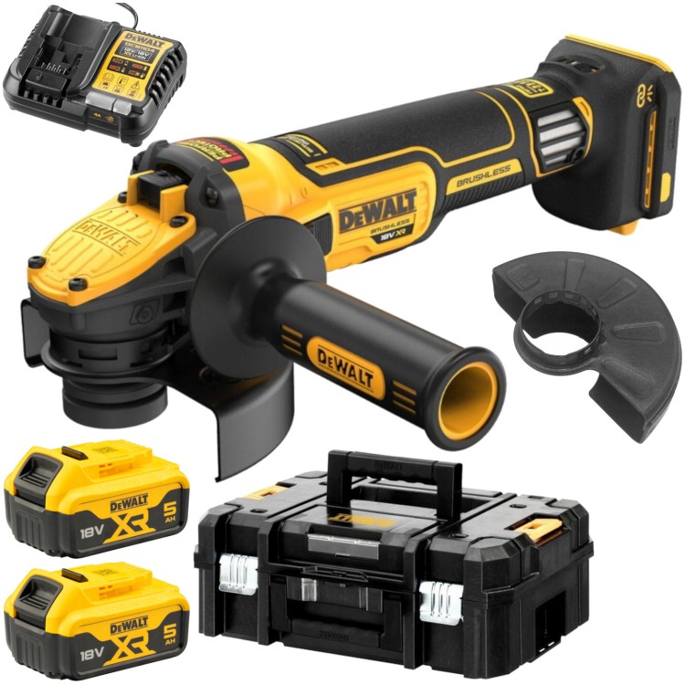 Szlifierka kątowa DeWALT DCG409VSNT 125mm 18V + Walizka TSTAK + 2x aku 5Ah + Ładowarka