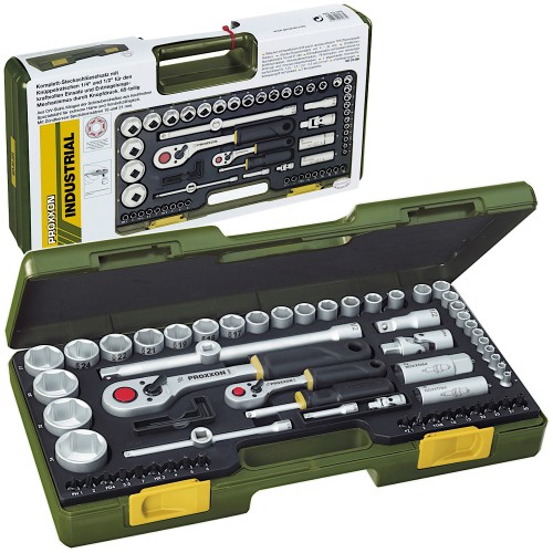 PROXXON 23286 Zestaw kluczy nasadowych z grzechotkami typu baton 1/2" 1/4" 65el.