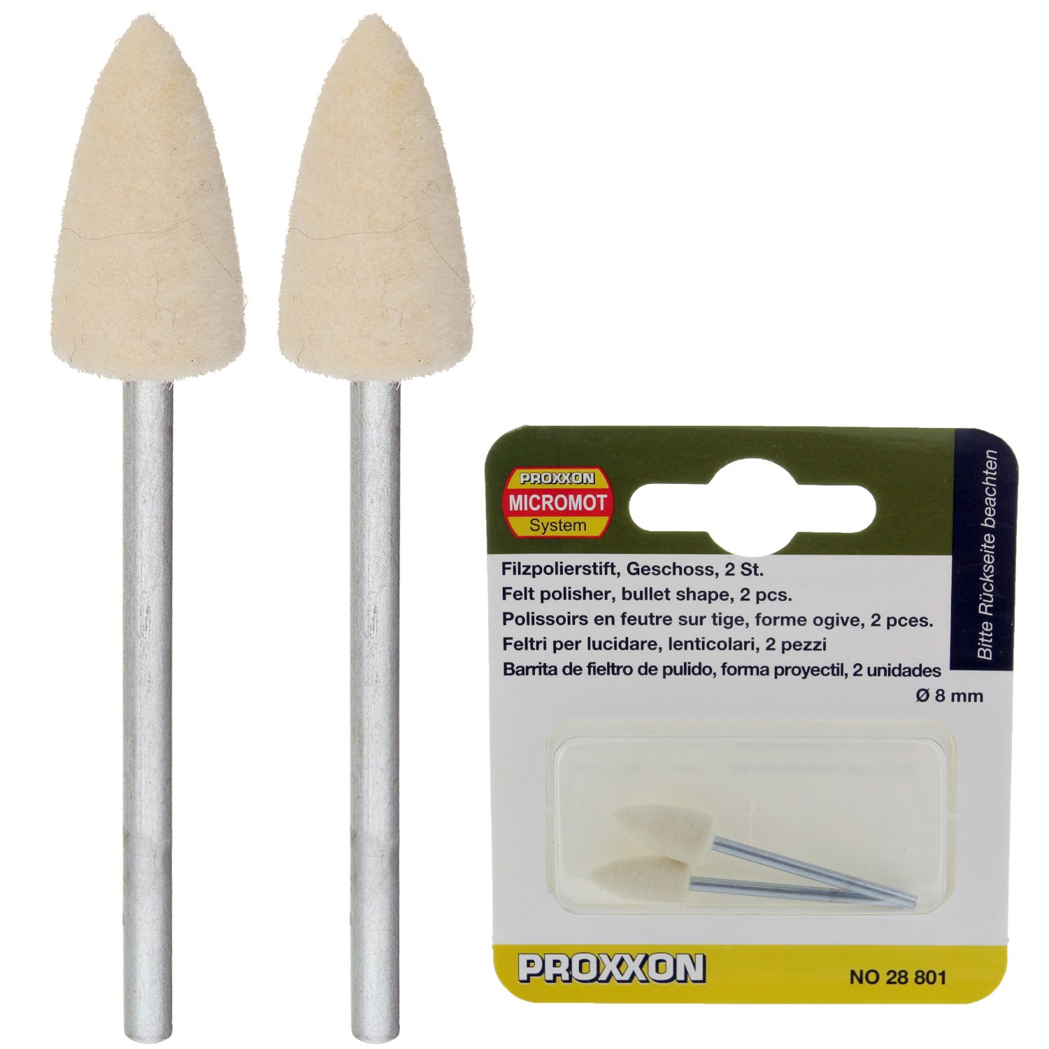 Sztyfty polerskie filcowe stożek 2szt. do polerowania metalu PROXXON 28801