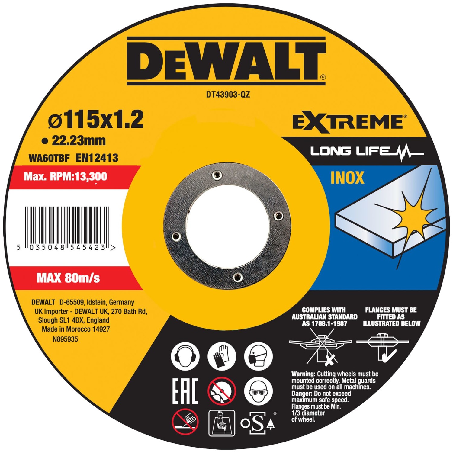 DeWALT DT43903 Tarcza do cięcia stali nierdzewnej Extreme 115 x 1,2mm 1szt.
