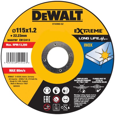 DeWALT DT43903 Tarcza do cięcia stali nierdzewnej Extreme 115 x 1,2mm 1szt.