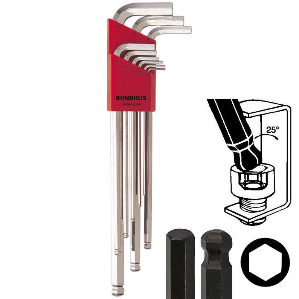 BONDHUS 17099 Zestaw 9 imbusów kluczy ekstra długich z kulką 1,5 - 10