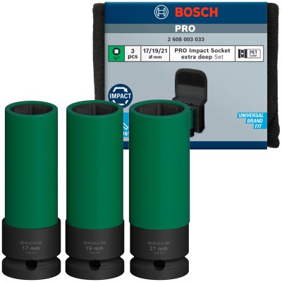 BOSCH Zestaw nasadek udarowych 1/2" PRO Impact z pokrywami PET 3szt.