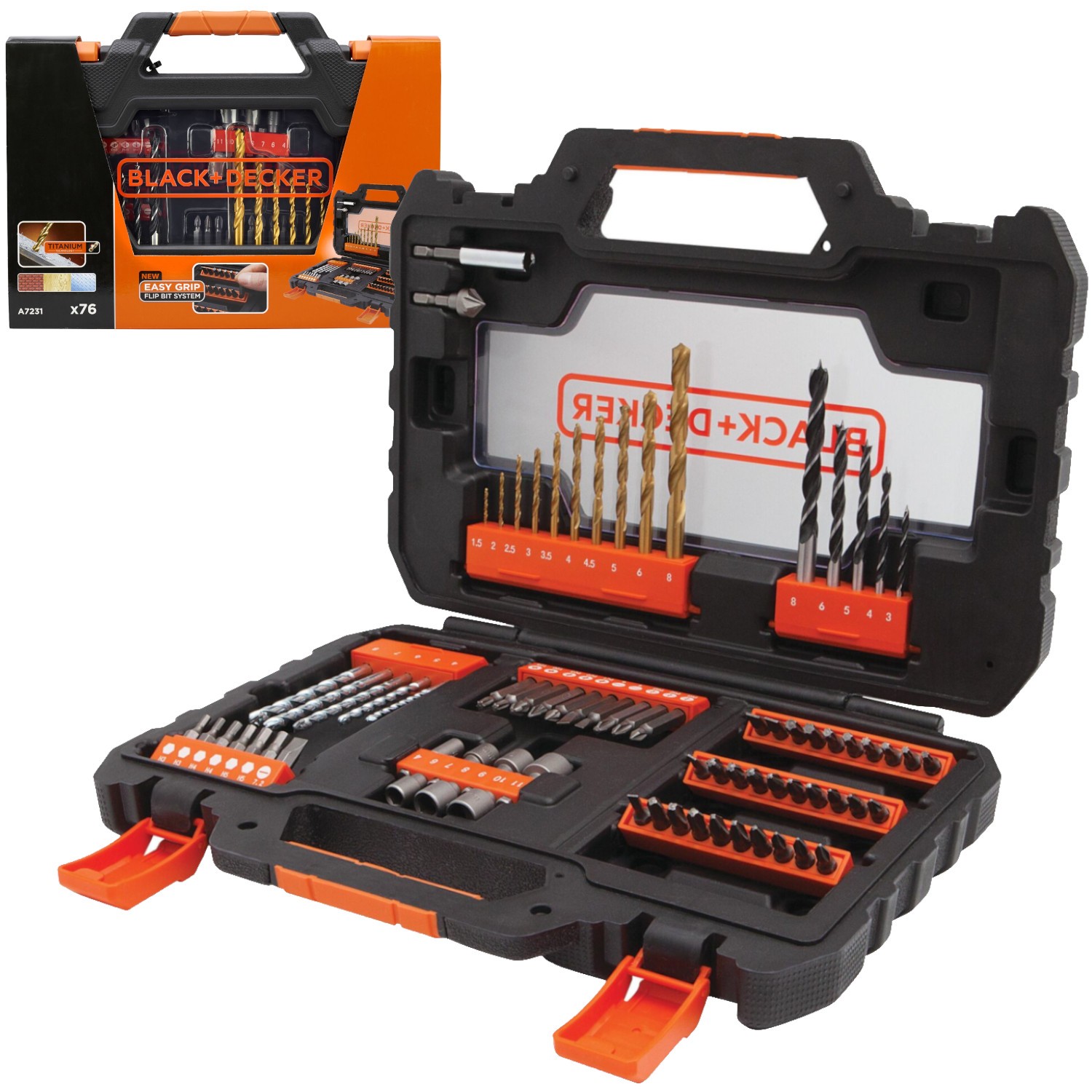 Zestaw wierteł, bitów i nasadek 76el. w walizce BLACK DECKER A7231