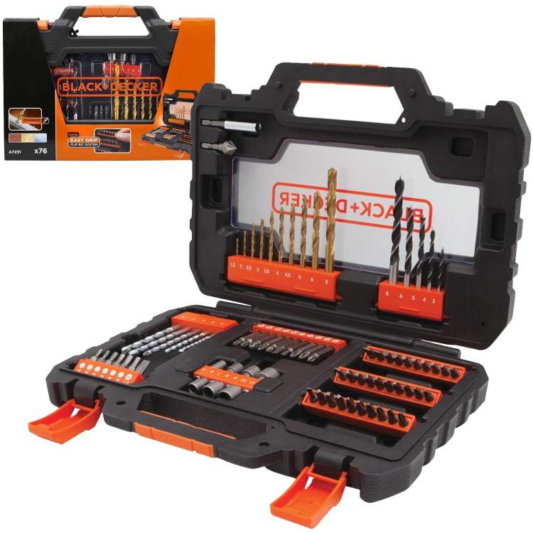 Zestaw wierteł, bitów i nasadek 76el. w walizce BLACK DECKER A7231