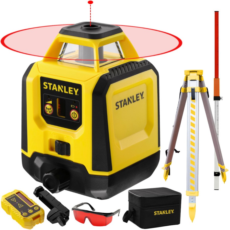 Laser rotacyjny samopoziomujący czerwony Stanley STHT77616-0 + Łata 2.4m + Statyw