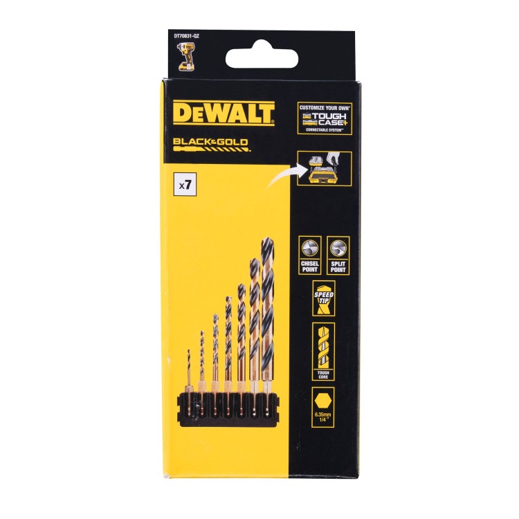 Wiertła do metalu 7szt. Black&Gold Tough Case+ DeWALT DT70831