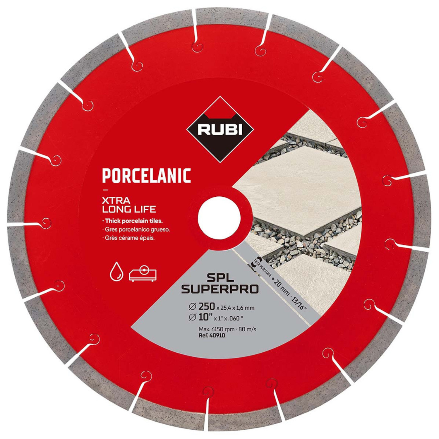 Tarcza diamentowa do gresu porcelanowego J-SLOT 250mm SPL SUPERPRO Rubi 40910