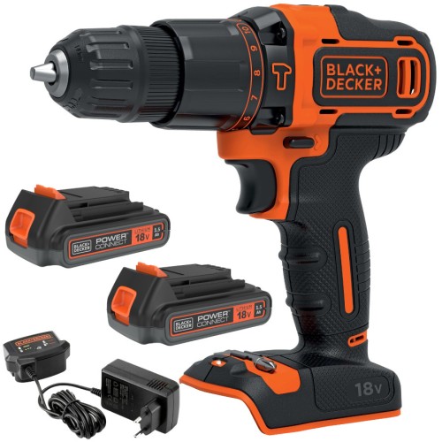 Wiertarko-wkrętarka udarowa 18V 2x 1,5Ah ład Black Decker BDCHD18