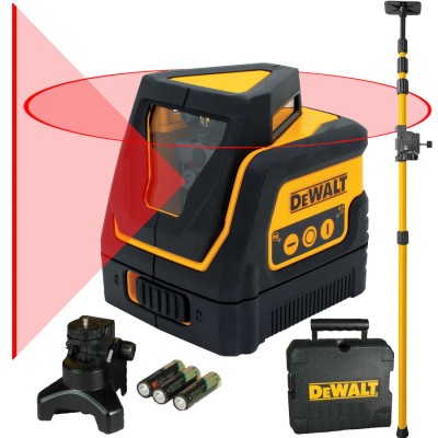 Laser liniowy 360° wiązka czerwona uchwyt kufer DeWALT DW0811 + tyczka 3,2m